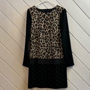 LAURÈL Leopard Print and Black Long Sleeve Dress